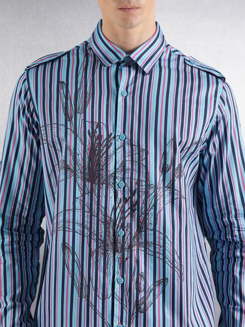 Navy Printed Full Sleeve Relaxed Fit Shirt