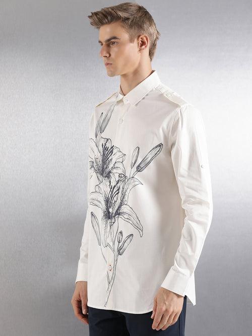 Off-White Full Sleeve Relaxed Fit Shirt With Epaulette