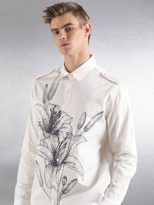 Off-White Full Sleeve Relaxed Fit Shirt With Epaulette