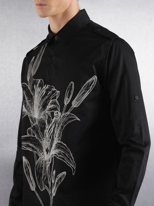 Black Printed Full Sleeve Relaxed Fit Shirt