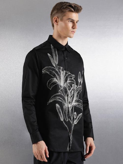 Black Printed Full Sleeve Relaxed Fit Shirt