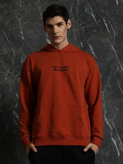 Rust Full Sleeve Fearless Relaxed Fit Hoodie