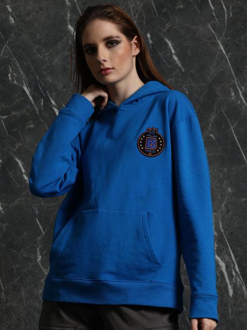 Cobalt Blue Solid Relaxed Fit Hoodie