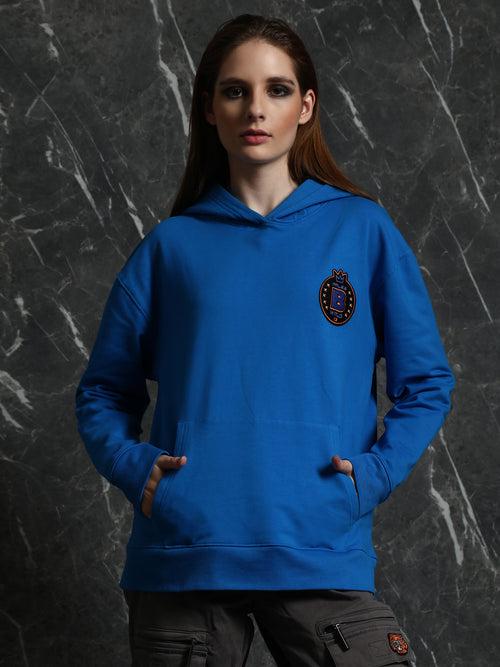 Cobalt Blue Solid Relaxed Fit Hoodie