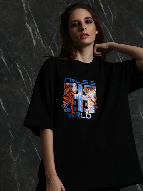 Black Fearless World Oversized T-Shirt