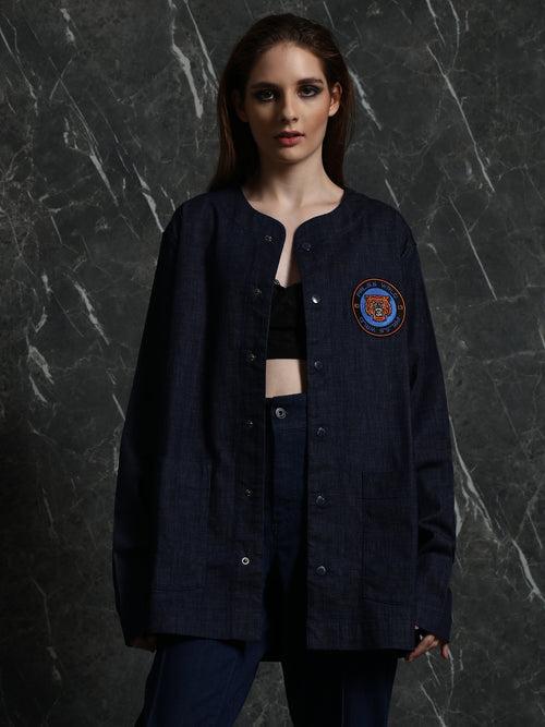 Dark Blue Full Sleeve Varsity Relaxed Fit Shirt