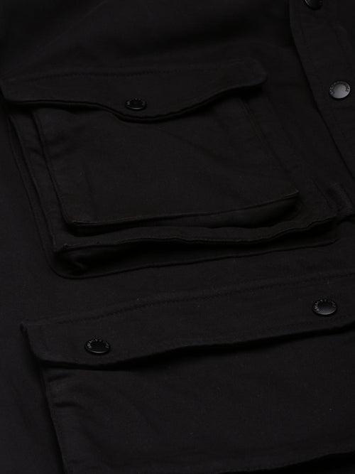 Black Solid Full Sleeves Oversized Shirt