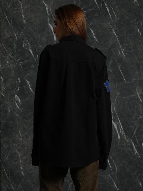 Black Solid Full Sleeves Oversized Shirt