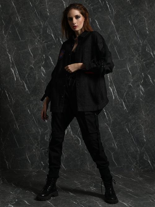 Black Full Sleeve Oversized Shirt with Adjustable Sleeves
