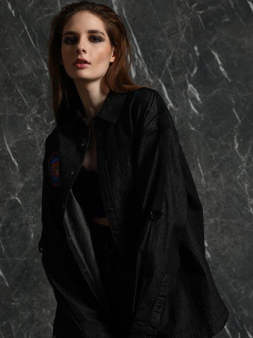 Black Full Sleeve Oversized Shirt with Adjustable Sleeves