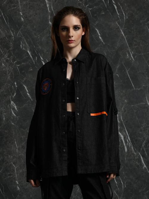 Black Full Sleeve Oversized Shirt with Adjustable Sleeves