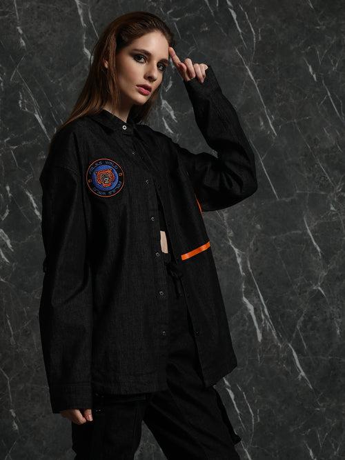 Black Full Sleeve Oversized Shirt with Adjustable Sleeves