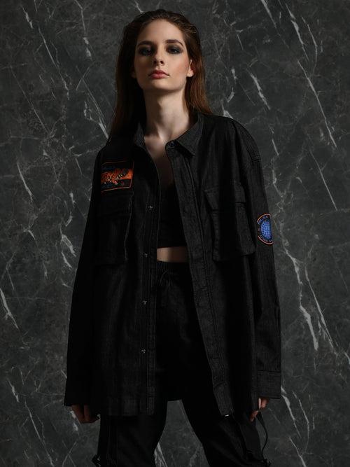 Black Taika Full Sleeve Oversized Shirt