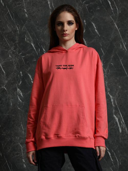 Coral Full Sleeve Fearless Relaxed Fit Hoodie