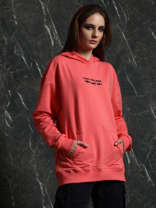 Coral Full Sleeve Fearless Relaxed Fit Hoodie