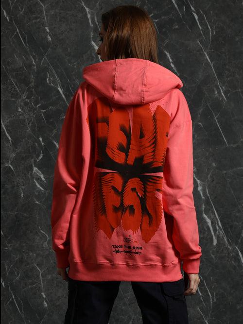 Coral Full Sleeve Fearless Relaxed Fit Hoodie