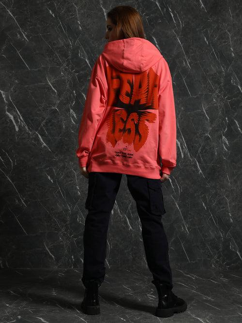 Coral Full Sleeve Fearless Relaxed Fit Hoodie