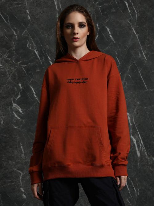 Rust Full Sleeve Fearless Relaxed Fit Hoodie