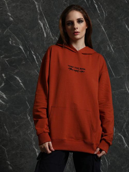 Rust Full Sleeve Fearless Relaxed Fit Hoodie