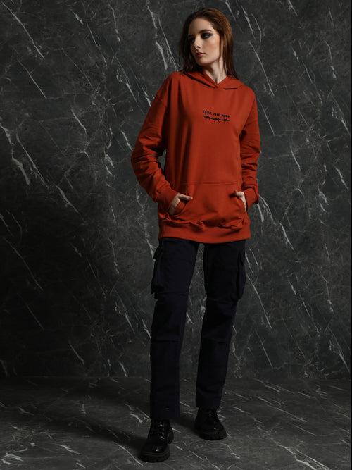 Rust Full Sleeve Fearless Relaxed Fit Hoodie