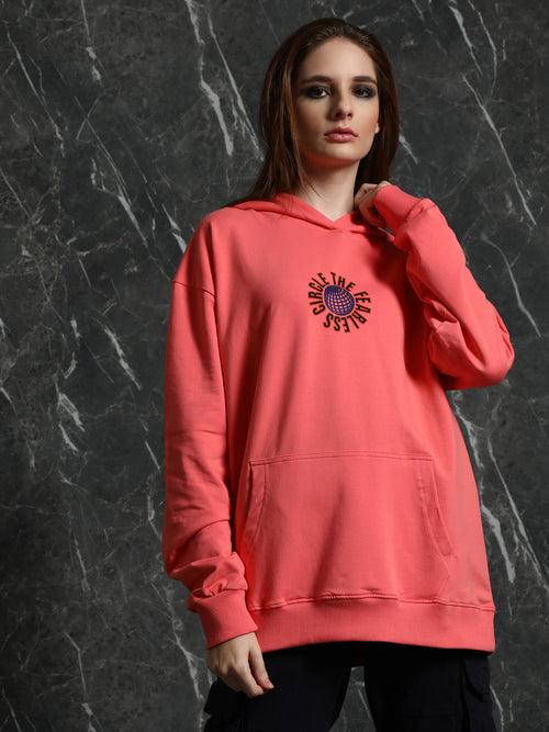 Coral Full Sleeve Fearless Relaxed Fit hoodie