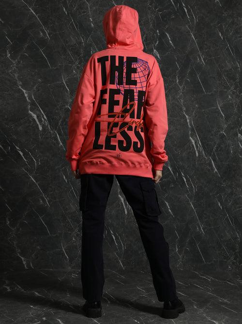 Coral Full Sleeve Fearless Relaxed Fit hoodie