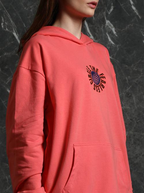 Coral Full Sleeve Fearless Relaxed Fit hoodie