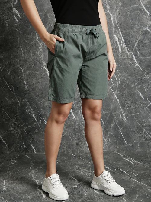 Forest Green Slim Fit Solid Shorts