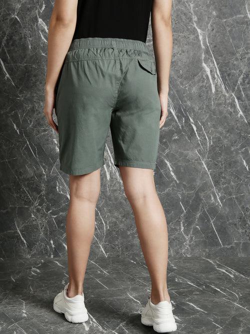 Forest Green Slim Fit Solid Shorts