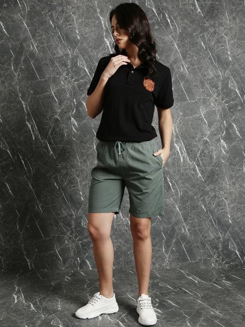 Forest Green Slim Fit Solid Shorts