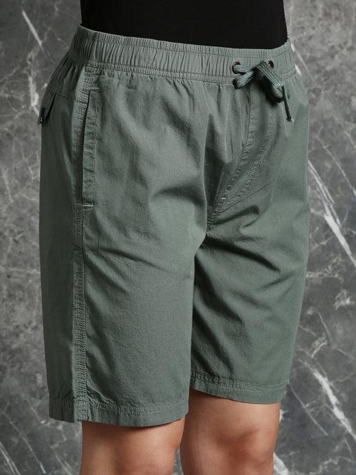 Forest Green Slim Fit Solid Shorts