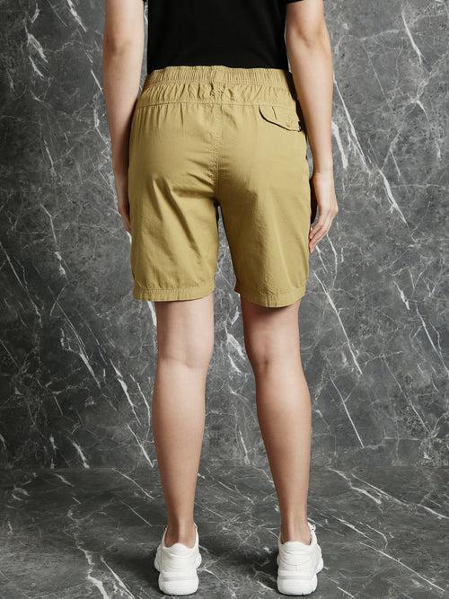 Khaki Slim Fit Solid Shorts
