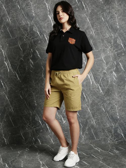 Khaki Slim Fit Solid Shorts