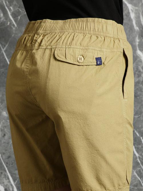 Khaki Slim Fit Solid Shorts