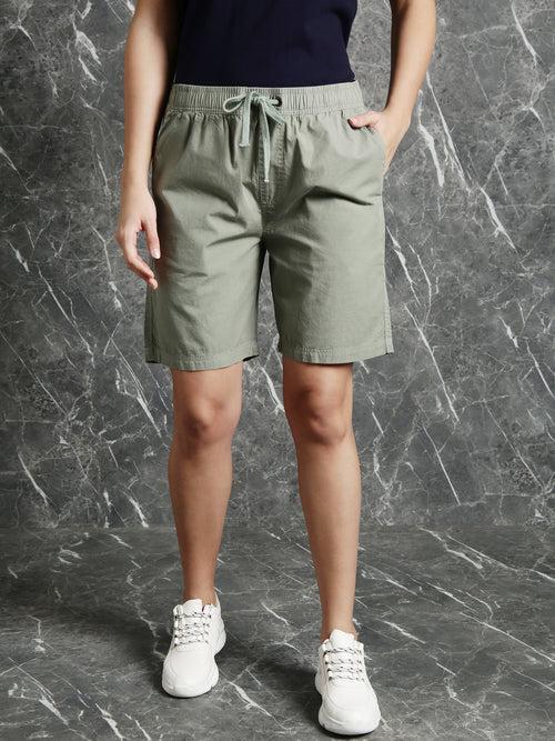 Light Green Slim Fit Solid Shorts