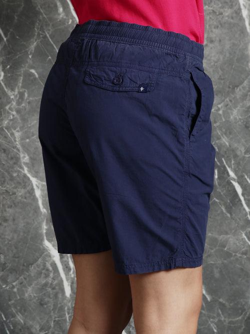 Mid-Night Blue Slim Fit Solid Shorts