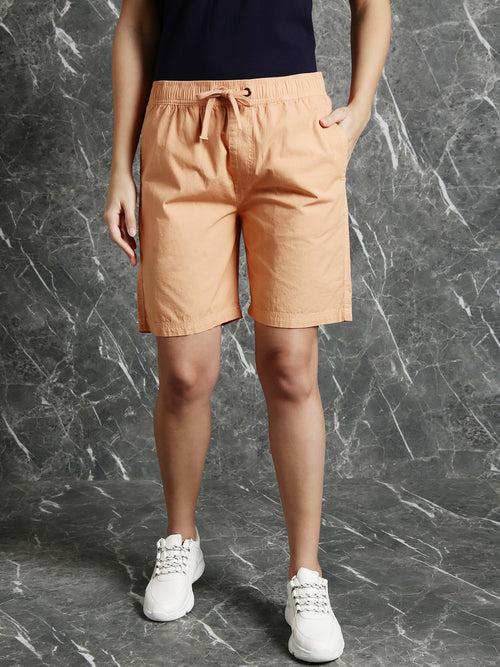 Sandy Pink Slim Fit Solid Shorts