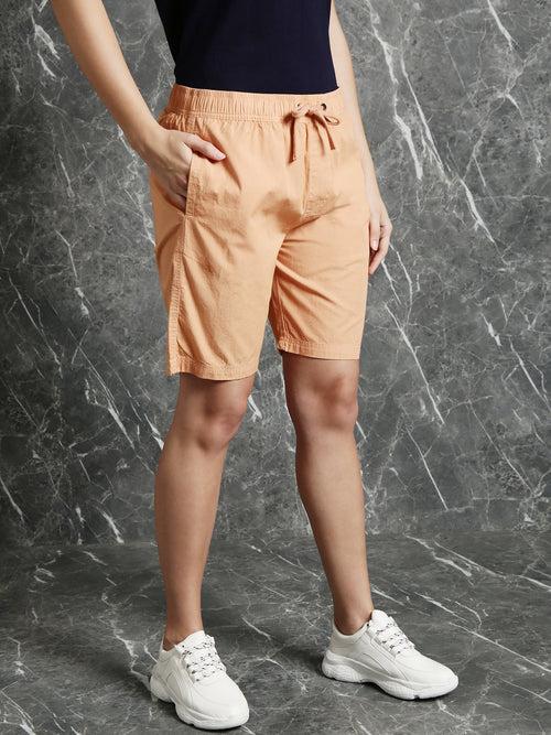 Sandy Pink Slim Fit Solid Shorts