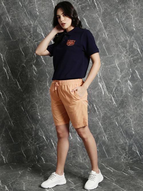 Sandy Pink Slim Fit Solid Shorts