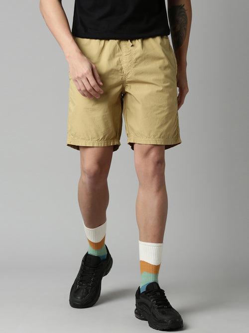 Khaki Slim Fit Solid Shorts