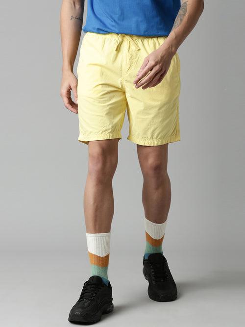 Blazing Yellow Slim Fit Solid Shorts