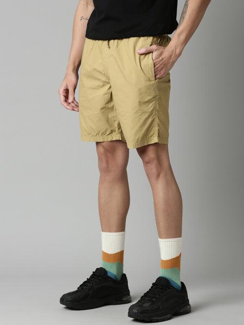 Khaki Slim Fit Solid Shorts