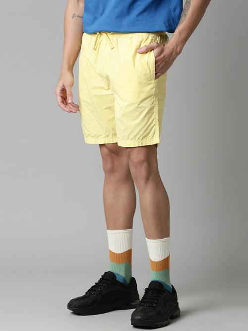 Blazing Yellow Slim Fit Solid Shorts