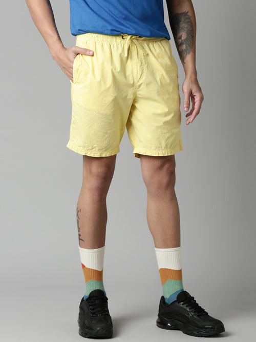 Blazing Yellow Slim Fit Solid Shorts