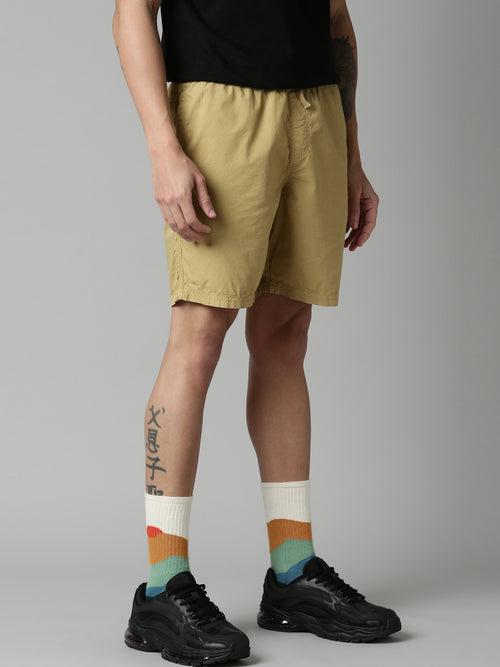 Khaki Slim Fit Solid Shorts