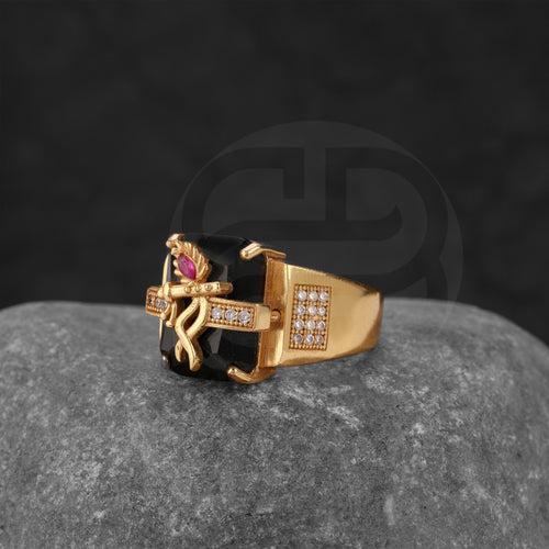 Gold Plated Black Stone Ring GPSR038