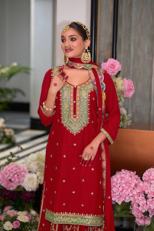 Garja Crimson Full Heavy Work Gharara Suit Set