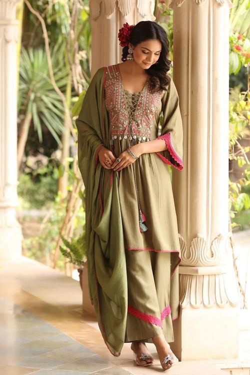 Jeena Forest Embroidery Cotton Suit Set