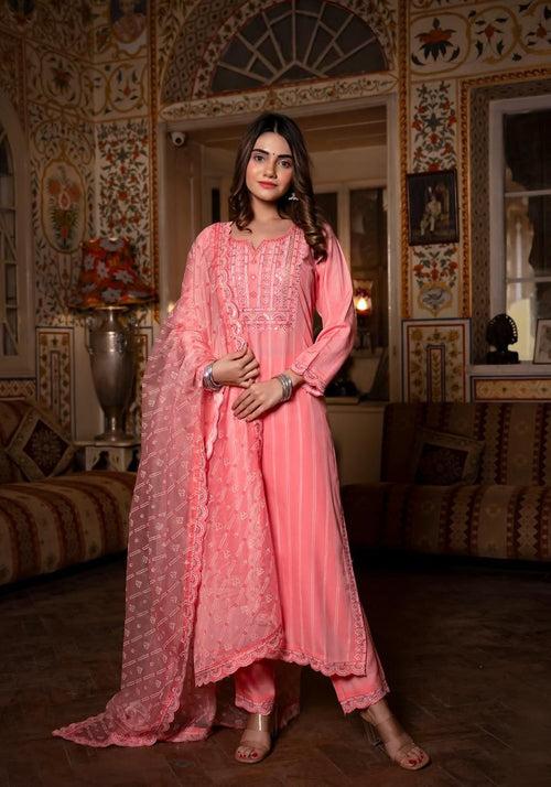 Gunjan Flamingo Work Cotton Suit Set