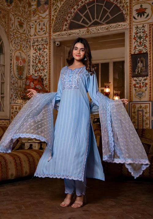 Gunjan Softblue Work Cotton Suit Set